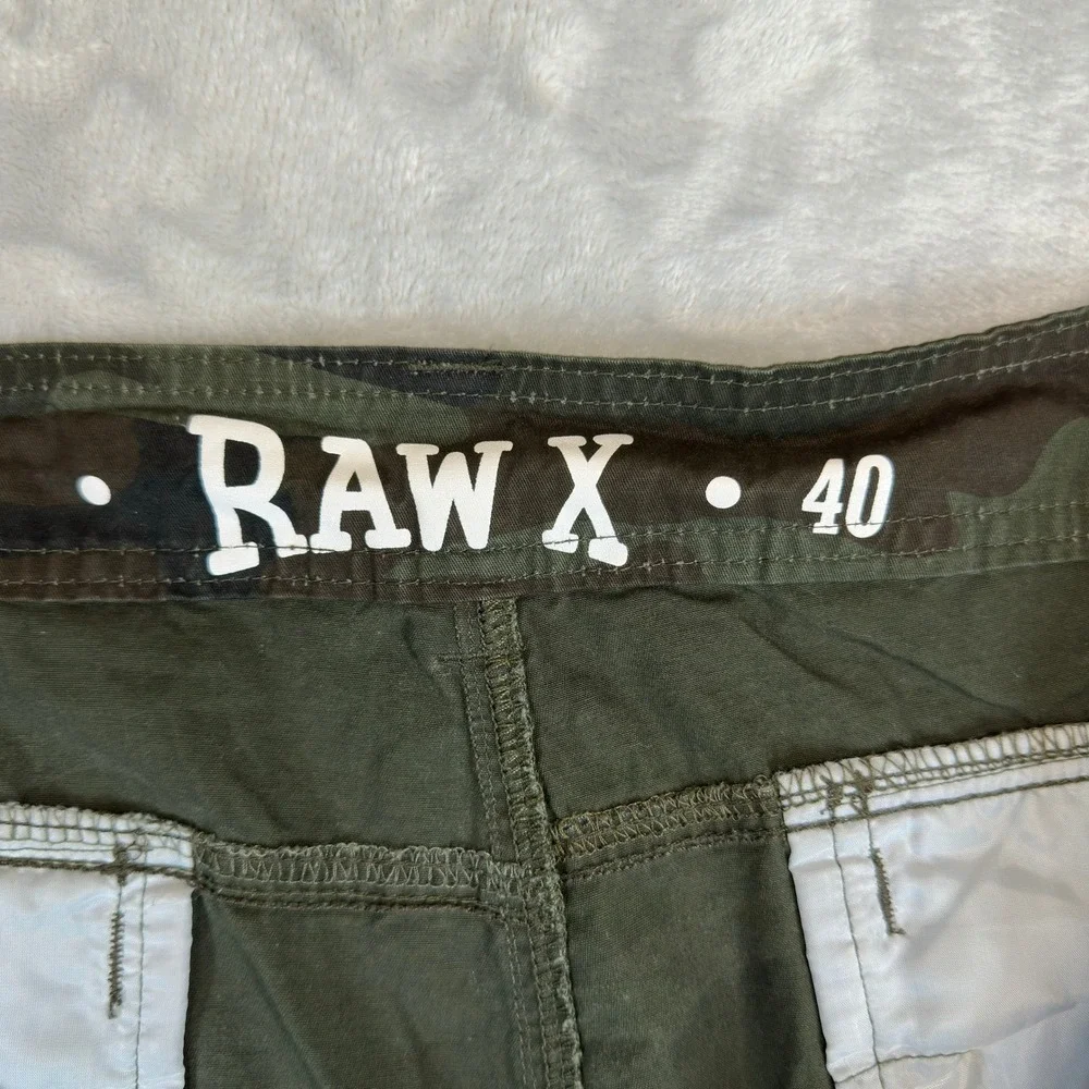 Raw X Cargo Shorts Mens 40 Green Camo Woodland Multi Pocket Cotton Casual